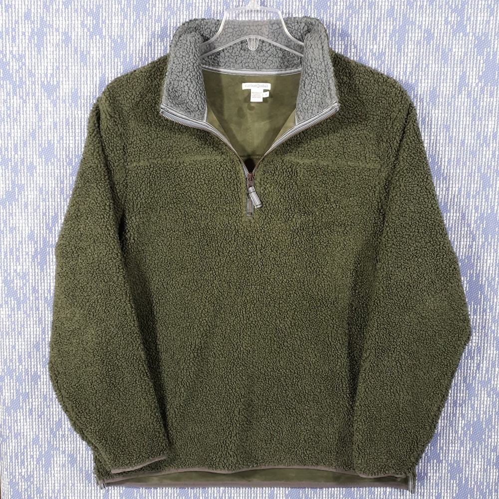 Carbon 2 Cobalt Unrivaled Fleece Sweater Sage Green High Pile 1/4 Zip Mens Large